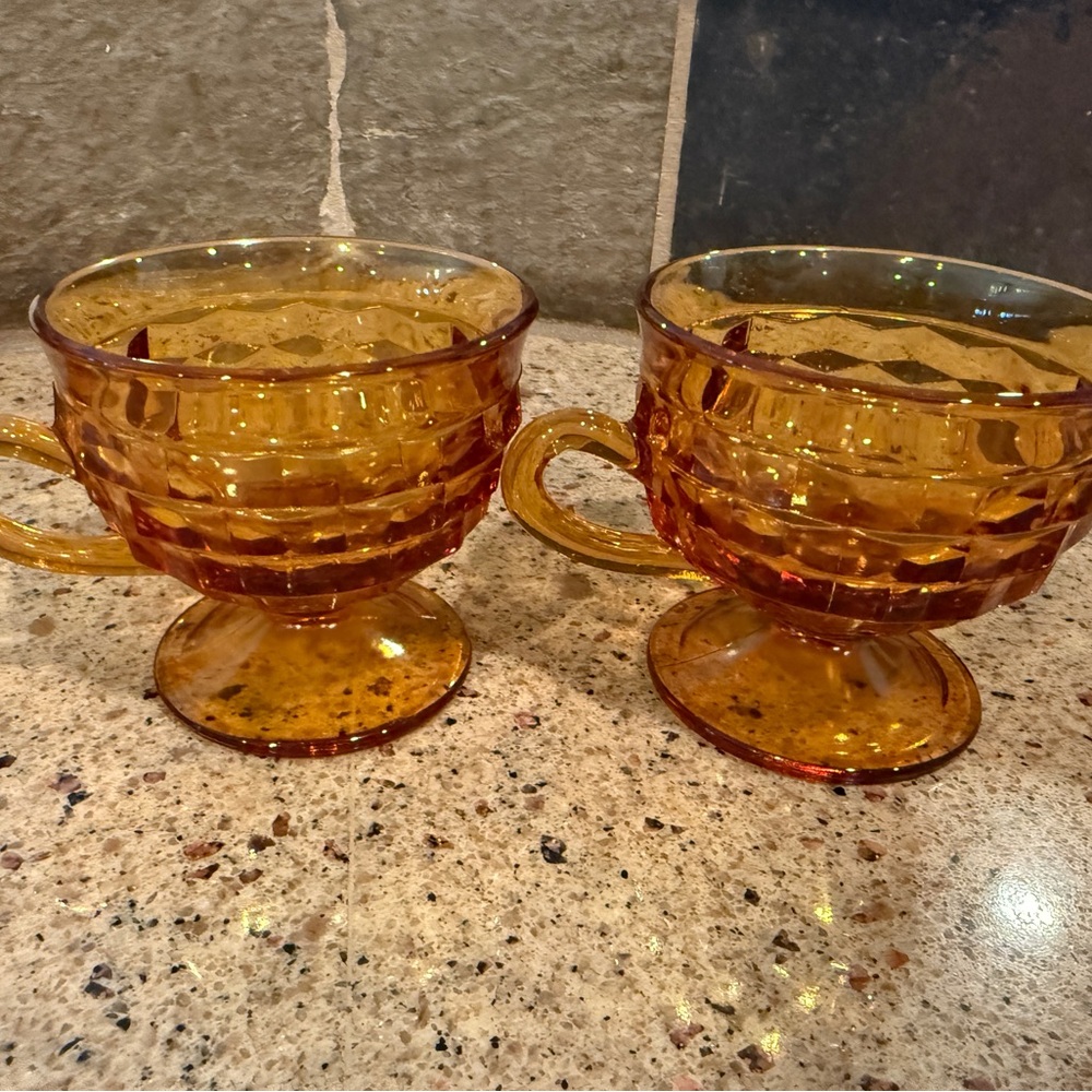 Amber Glass Teacups Set